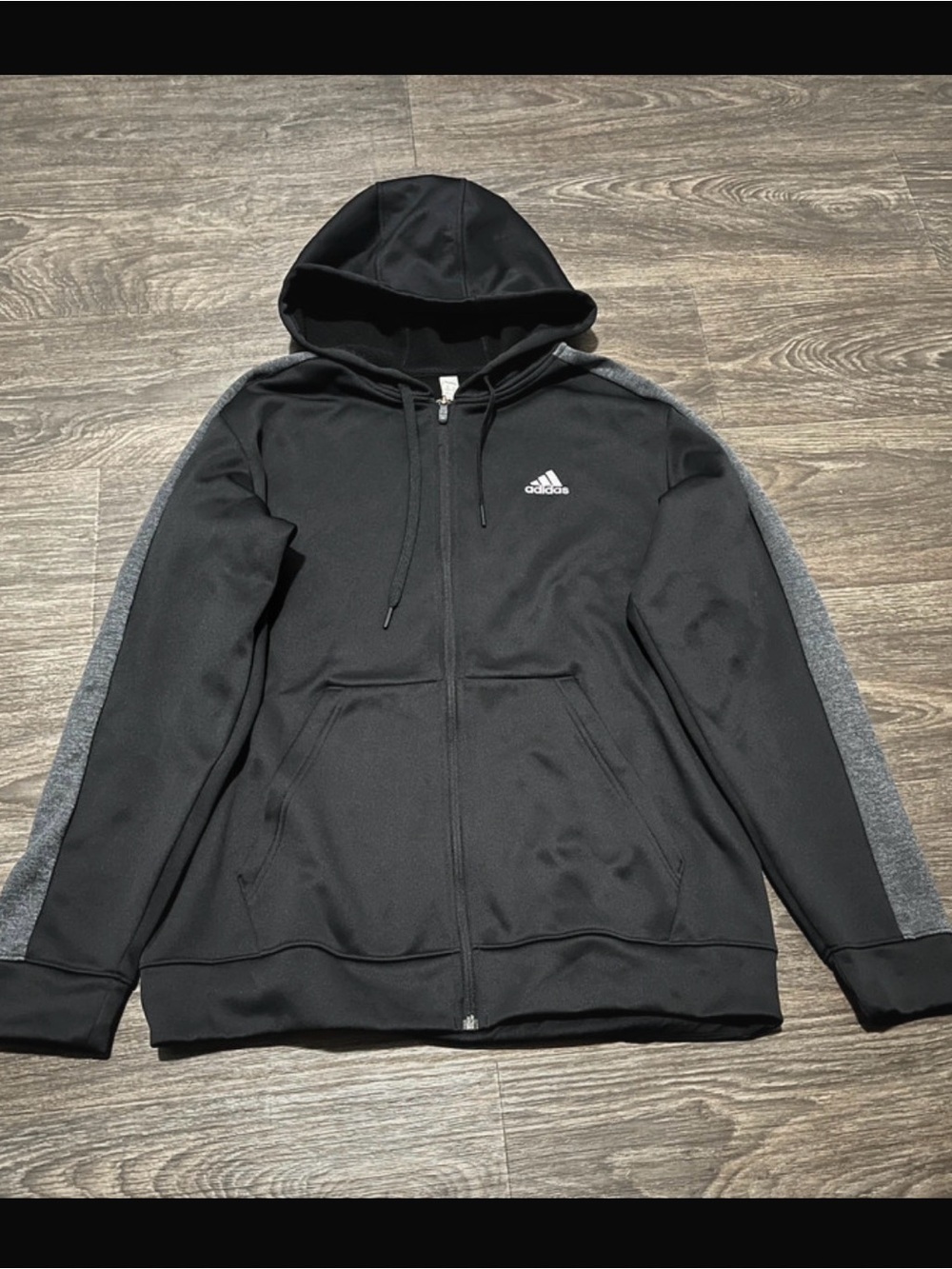 adidas Men’s Black Full-Zip Hoodie with Gray Sleeve Panels